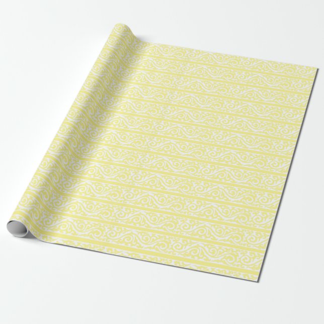 Lemony Yellow Swirls Pattern Wrapping Paper (Unrolled)