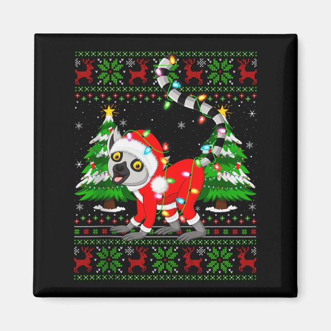 Lemur Christmas Lights Santa Costume Ugly Xmas Swe Magnet (Front)