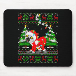Lemur Christmas Lights Santa Costume Ugly Xmas Swe Mouse Pad