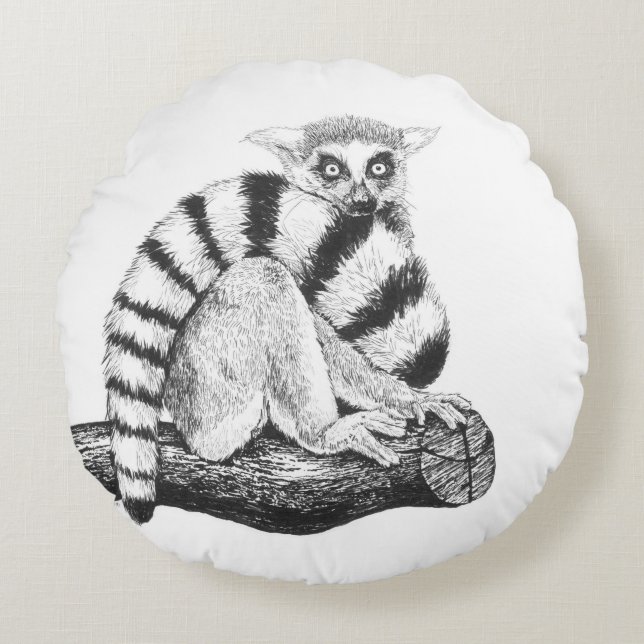 Lemur drawing round cushion (Front)
