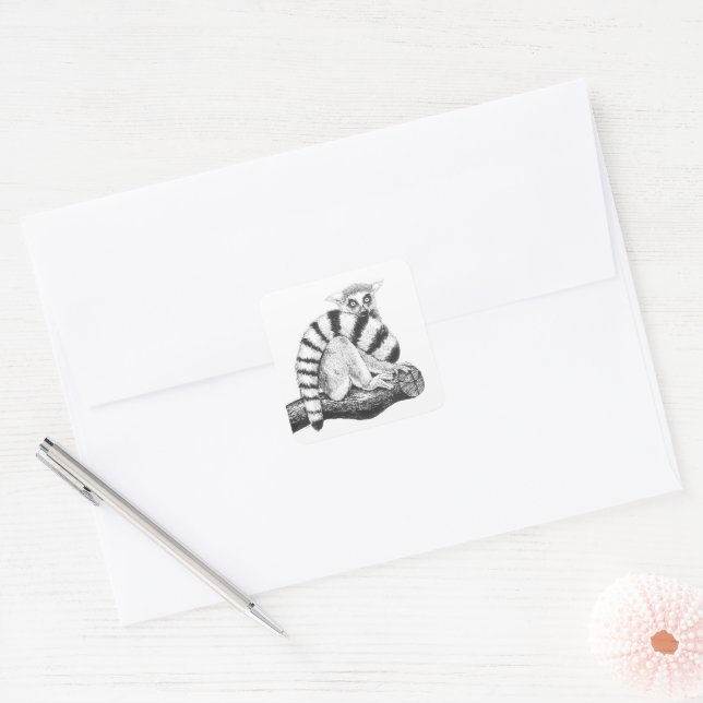 Lemur drawing square sticker (Envelope)
