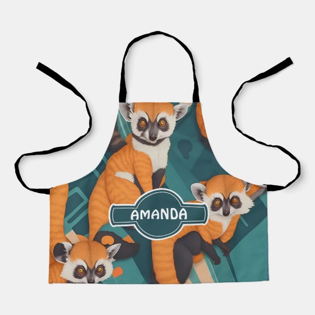 Lemur Geometric Colourful Personalised Pattern Apron (Front)