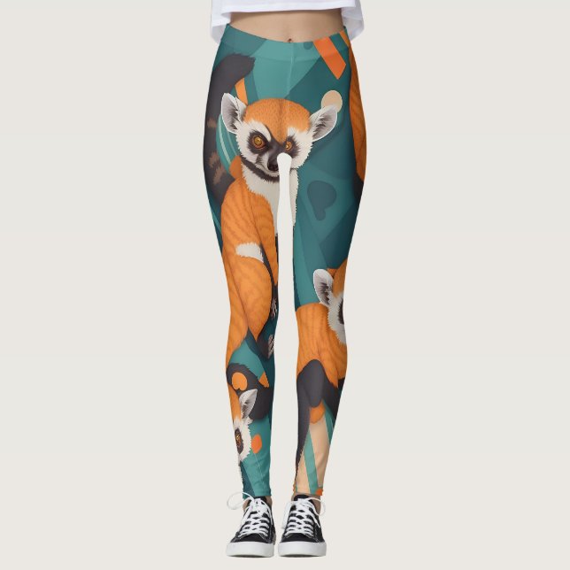 Lemur Geometric Colourful Personalised Pattern Leggings (Front)