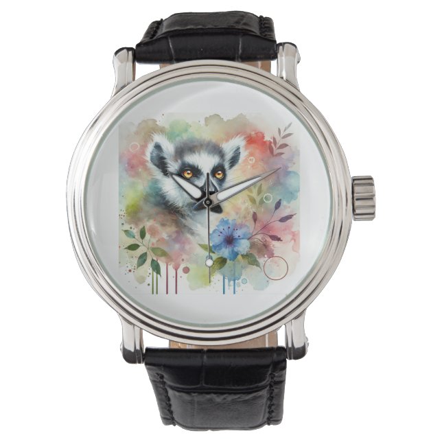 Lemur in Watercolor 280624AREF120 - Watercolor Watch (Front)