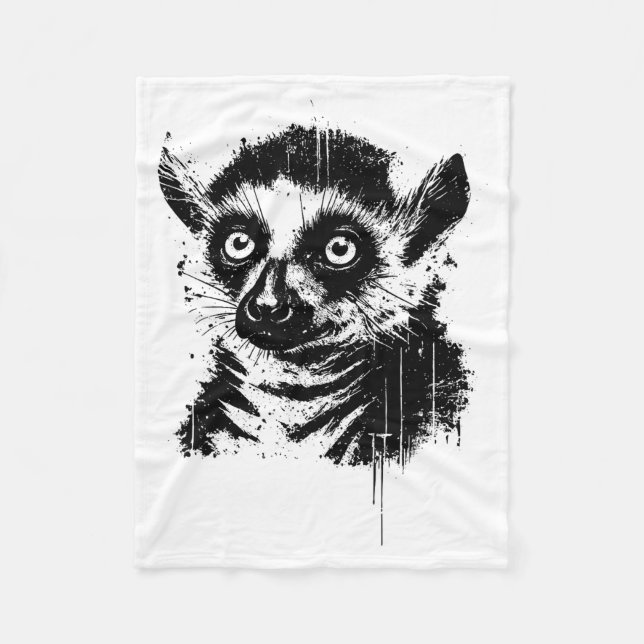 Lemur Ink Art Jungle Madaga Wildlife Rtrait Nge  Fleece Blanket (Front)