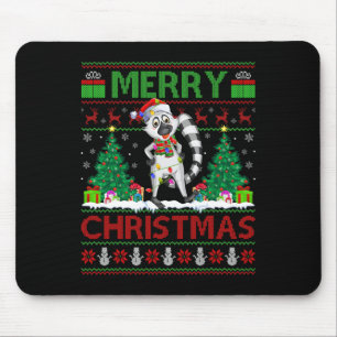 Lemur Lover Xmas Tree Lights Ugly Santa Lemur Chri Mouse Pad