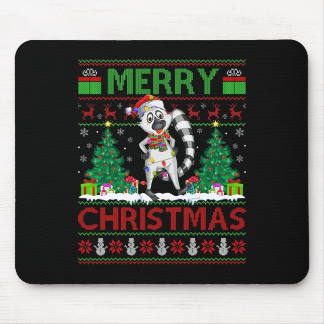 Lemur Lover Xmas Tree Lights Ugly Santa Lemur Chri Mouse Pad (Front)
