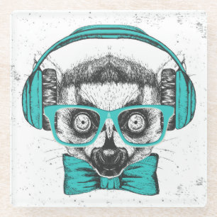Lemur   Music Lover Glass Coaster