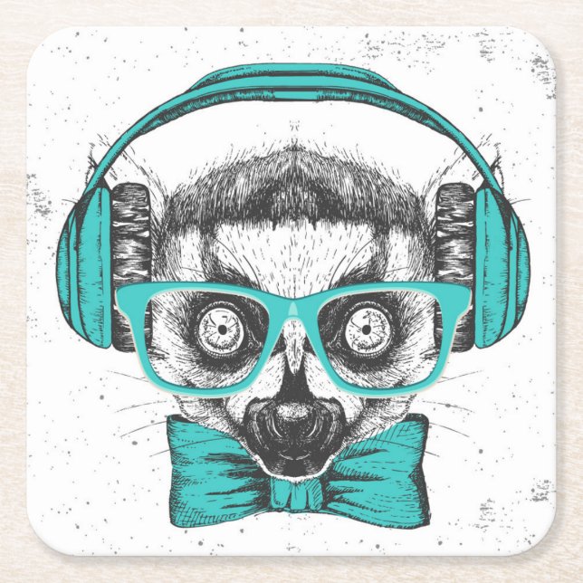 Lemur | Music Lover Square Paper Coaster (Front)