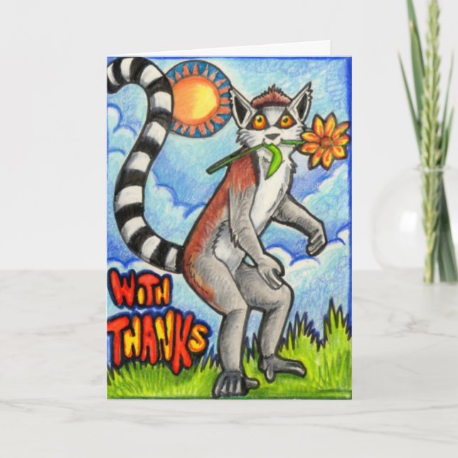 Lemur "With Thanks" Thank You Card (Front)