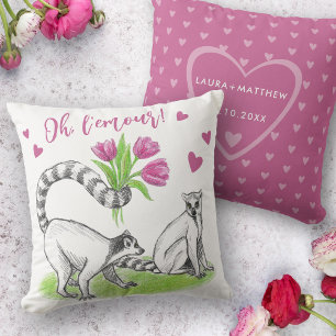 Lemur with Tulips Romantic Love Funny Quote Names Cushion