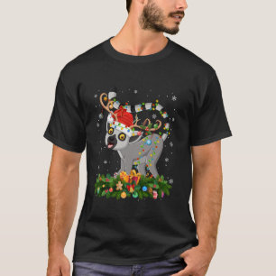 Lemur Xmas Lighting Reindeer Santa Hat Lemur Chris T-Shirt