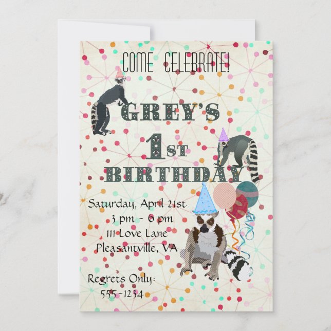 Lemurs Fun Abstract Birthday Invitation (Front)