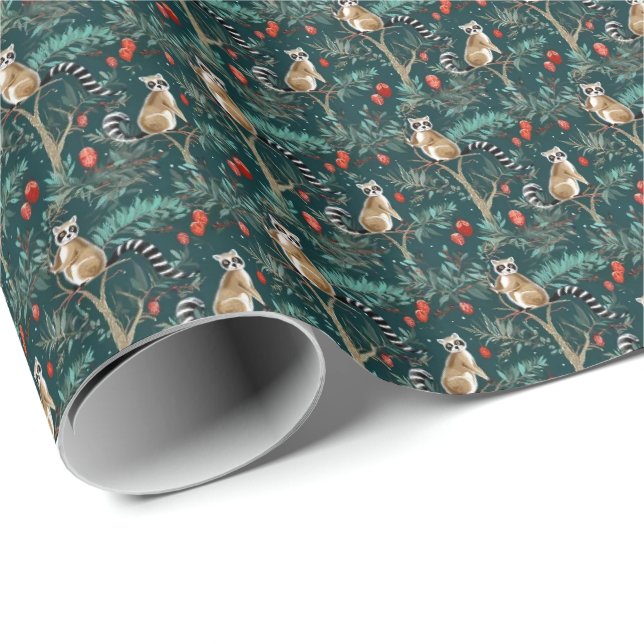 Lemurs in Trees Christmas wrapping paper (Roll Corner)