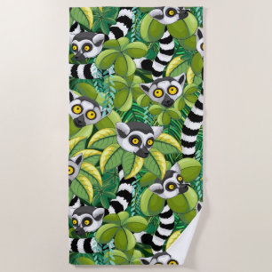 Lemurs of Madagascar in Exotic Jungle Beach Towel