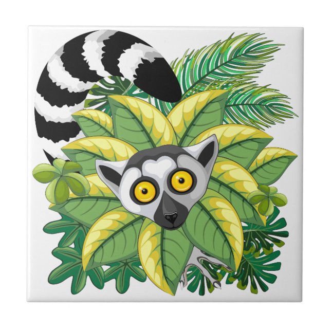 Lemurs of Madagascar in Exotic Jungle Ceramic Tile (Front)
