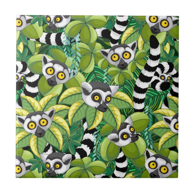 Lemurs of Madagascar in Exotic Jungle Ceramic Tile (Front)