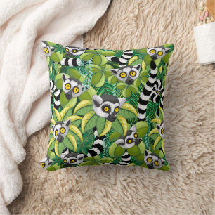 Lemurs of Madagascar in Exotic Jungle Cushion