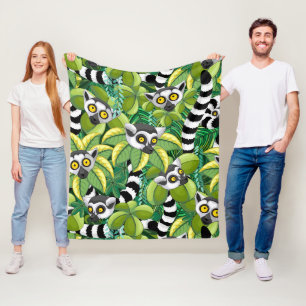 Lemurs of Madagascar in Exotic Jungle Fleece Blanket