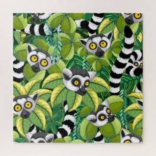 Lemurs of Madagascar in Exotic Jungle Jigsaw Puzzle
