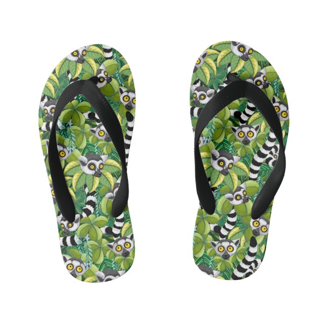 Lemurs of Madagascar in Exotic Jungle Kid's Thongs (Footbed)