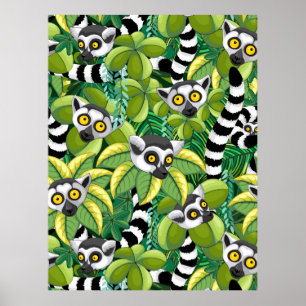 Lemurs of Madagascar in Exotic Jungle Poster