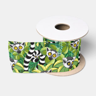 Lemurs of Madagascar in Exotic Jungle Satin Ribbon