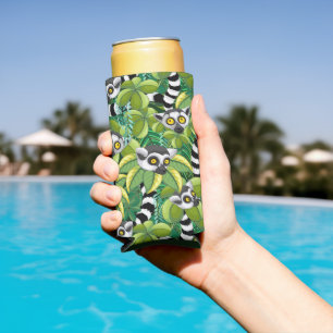 Lemurs of Madagascar in Exotic Jungle Seltzer Can Cooler