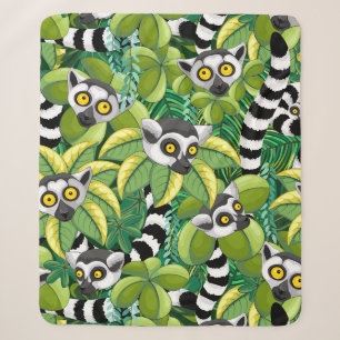 Lemurs of Madagascar in Exotic Jungle Sherpa Blanket