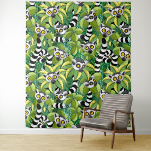 Lemurs of Madagascar in Exotic Jungle Tapestry
