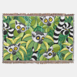 Lemurs of Madagascar in Exotic Jungle Throw Blanket