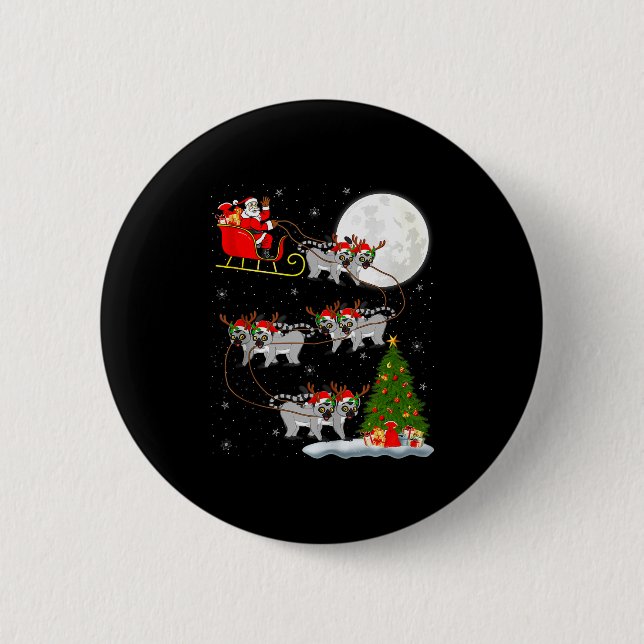 Lemurs Santa Sleigh Flying Funny Magical Christmas 6 Cm Round Badge (Front)