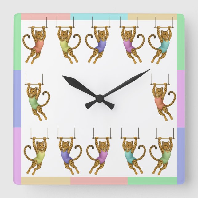 Lena leopard trapeze artist square wall clock (Front)