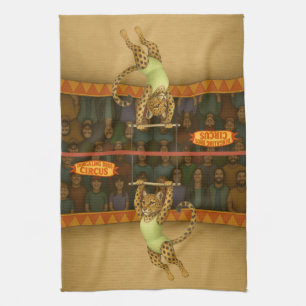 Lena leopard trapeze artist tea towel