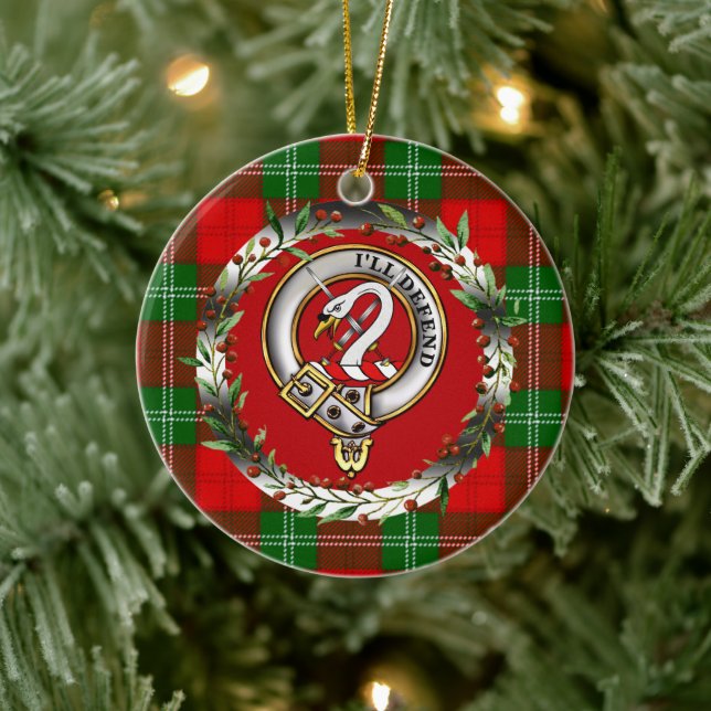 Lennox Clan Badge & Tartan Personalised Christmas Ceramic Ornament (Tree)