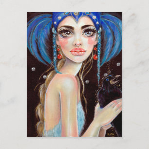 Lenore & the three eyed raven, original art postcard