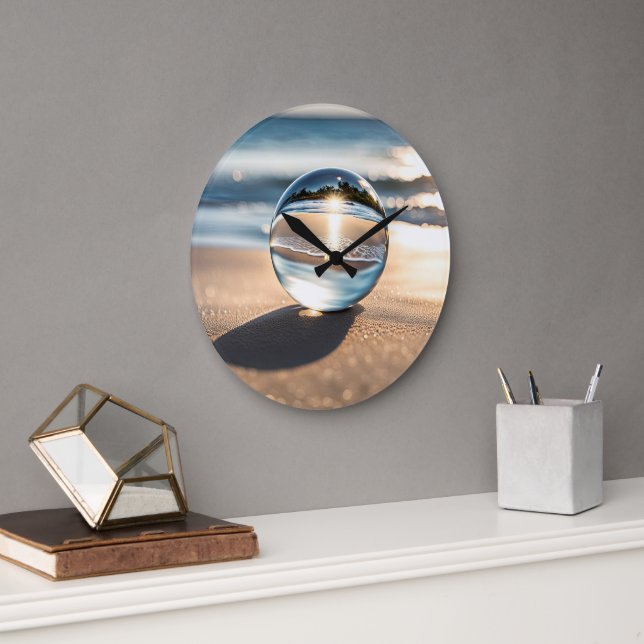 Lens Ball With Ocean Beach Reflection Large Clock (Office)