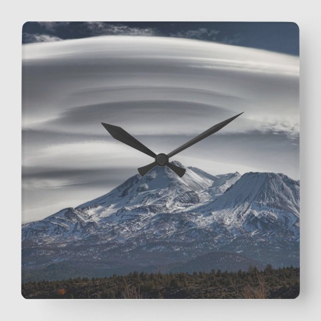 LENTICULAR ABOVE MOUNT SHASTA SQUARE WALL CLOCK (Front)