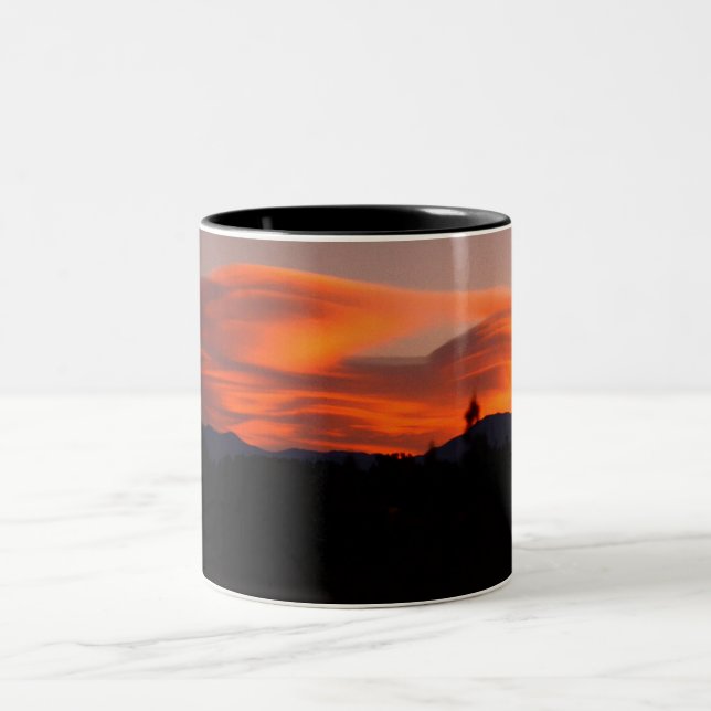Lenticular Clouds At Sunrise Over Santa Fe Two-Tone Coffee Mug (Center)