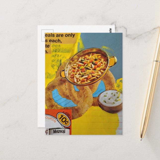 Lentil Rings and Soup mixed media collage  Postcard (Front/Back In Situ)