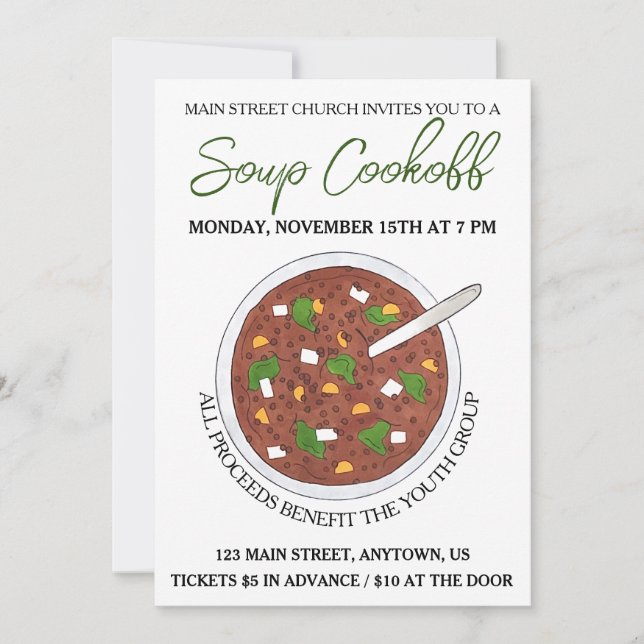 Lentil Soup Dinner Cookoff Competition Supper Food Invitation (Front)