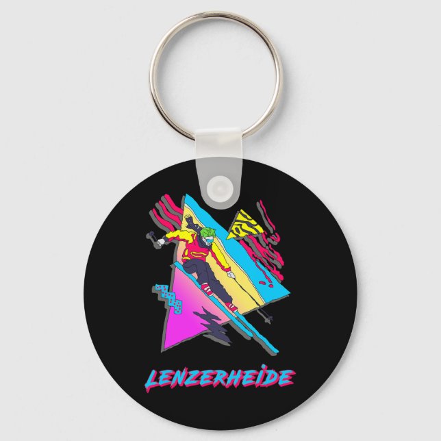 Lenzerheide Ski Vibrant Action-packed Skiing Skier Key Ring (Front)