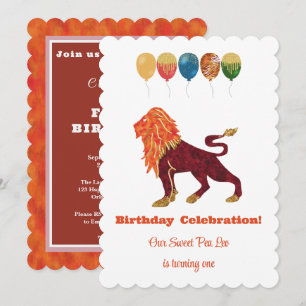 Leo 1st Birthday Impressionist Gold Glitter Invitation