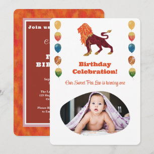 Leo 1st Birthday Photo Impressionist Gold Invitation