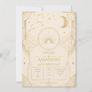 Leo 40th Birthday Invitation | Gold Champagne Star