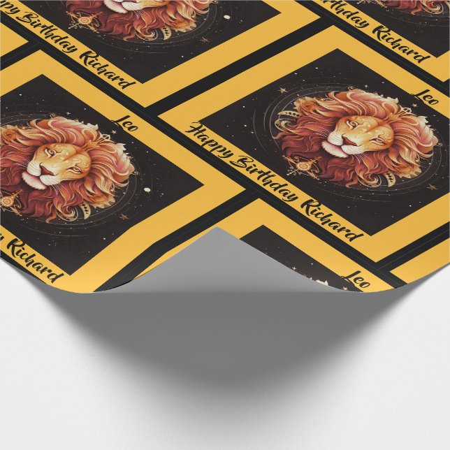 Leo Add Name Birthday Zodiac Gift Wrapping Paper (Corner)
