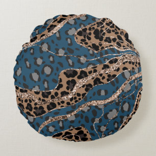 Leo Animal Print Glitter Glam 1 Round Cushion