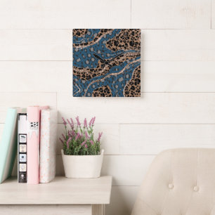 Leo Animal Print Glitter Glam 1 Square Wall Clock