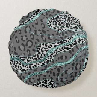 Leo Animal Print Glitter Glam 4 Round Cushion