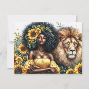 Leo Black Woman With Lion Sunflower Theme Postcard
